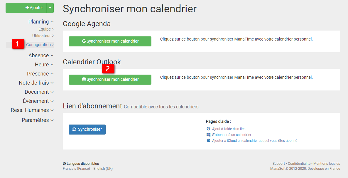 Synchroniser mon calendrier (Outlook) – ManaSoft